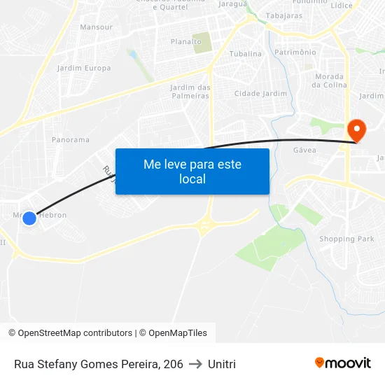 Rua Stefany Gomes Pereira, 206 to Unitri map