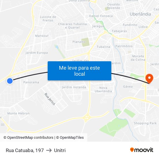 Rua Catuaba, 197 to Unitri map