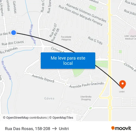 Rua Das Rosas, 158-208 to Unitri map