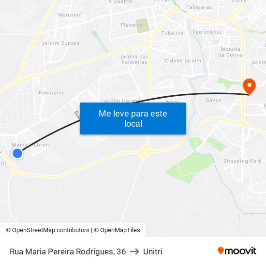 Rua Maria Pereira Rodrigues, 36 to Unitri map