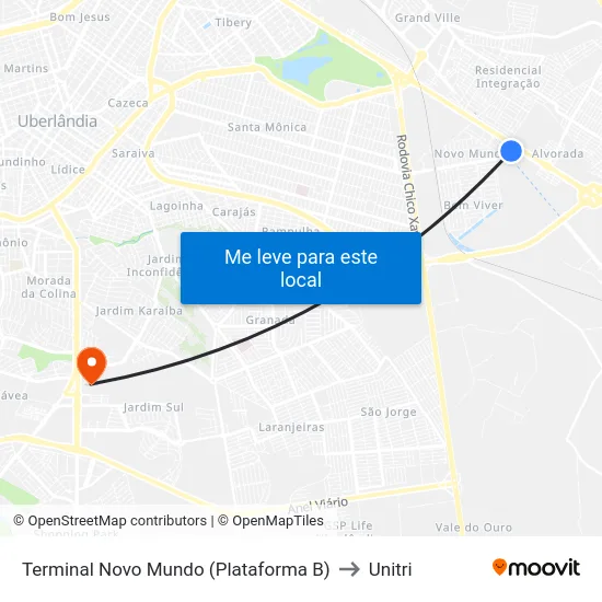 Terminal Novo Mundo (Plataforma B) to Unitri map