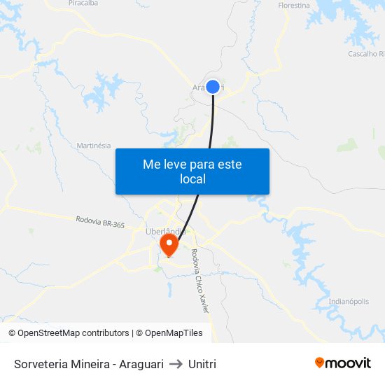 Sorveteria Mineira - Araguari to Unitri map