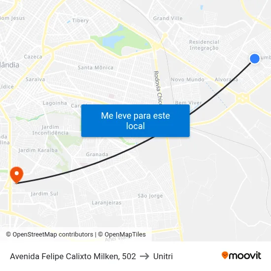 Avenida Felipe Calixto Milken, 502 to Unitri map