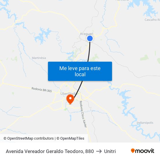 Avenida Vereador Geraldo Teodoro, 880 to Unitri map