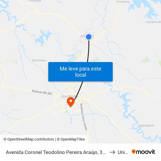 Avenida Coronel Teodolino Pereira Araújo, 301 to Unitri map