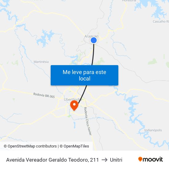 Avenida Vereador Geraldo Teodoro, 211 to Unitri map