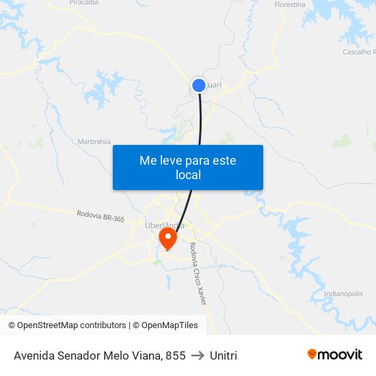 Avenida Senador Melo Viana, 855 to Unitri map