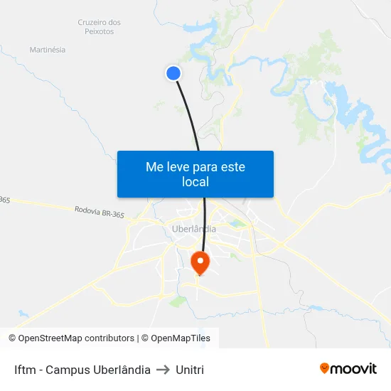 Iftm - Campus Uberlândia to Unitri map
