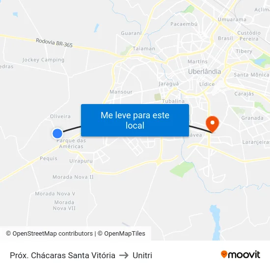 Próx. Chácaras Santa Vitória to Unitri map