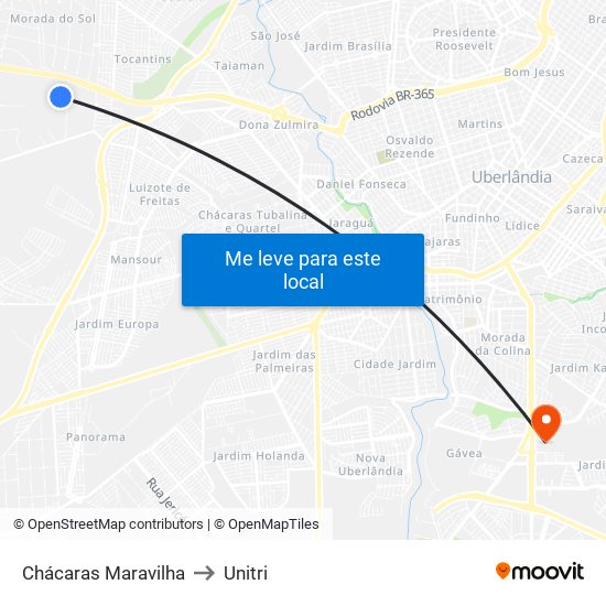 Chácaras Maravilha to Unitri map