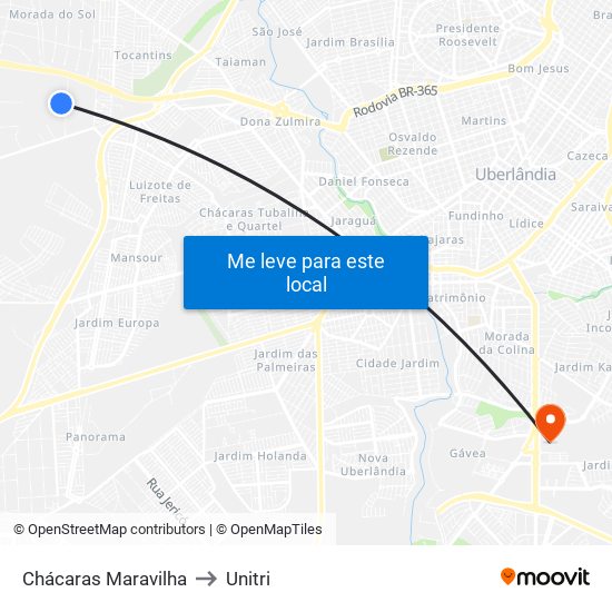 Chácaras Maravilha to Unitri map