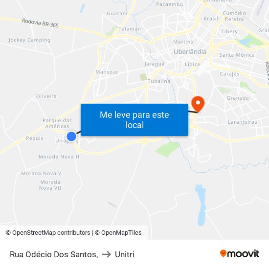 Rua Odécio Dos Santos, to Unitri map