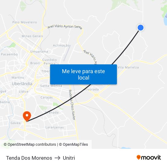 Tenda Dos Morenos to Unitri map