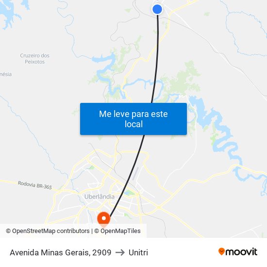 Avenida Minas Gerais, 2909 to Unitri map