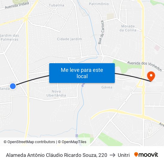 Alameda Antônio Cláudio Ricardo Souza, 220 to Unitri map