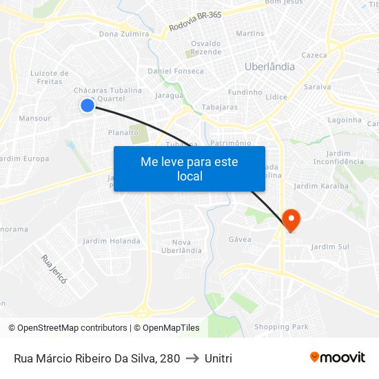 Rua Márcio Ribeiro Da Silva, 280 to Unitri map