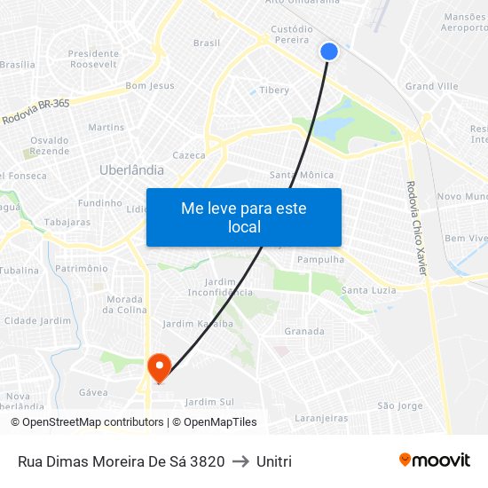 Rua Dimas Moreira De Sá 3820 to Unitri map