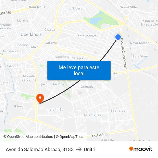 Avenida Salomão Abraão, 3183 to Unitri map