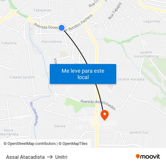 Assaí Atacadista to Unitri map