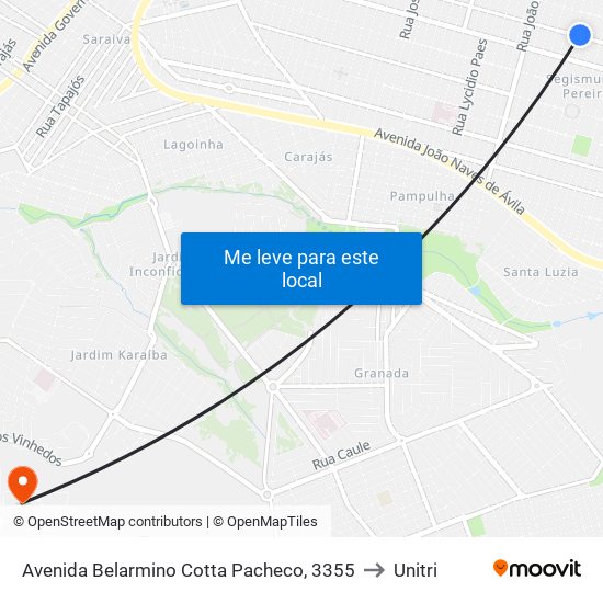 Avenida Belarmino Cotta Pacheco, 3355 to Unitri map