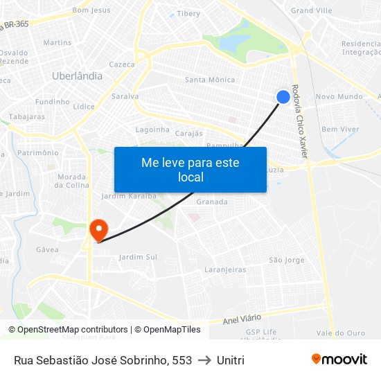 Rua Sebastião José Sobrinho, 553 to Unitri map