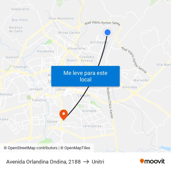 Avenida Orlandina Ondina, 2188 to Unitri map