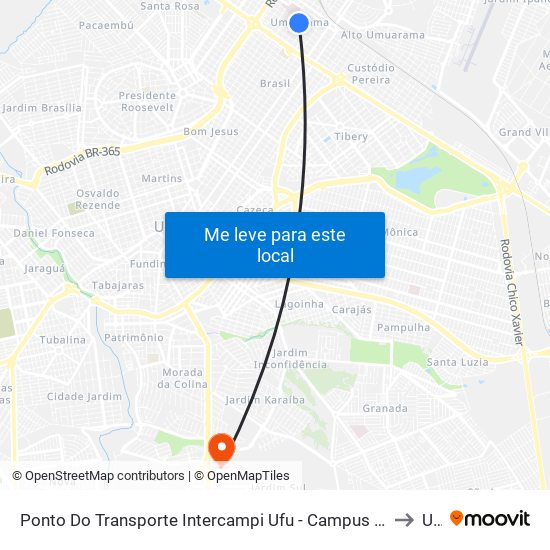 Ponto Do Transporte Intercampi Ufu - Campus Umuarama (Av. Professor José Inácio De Souza) to Unitri map