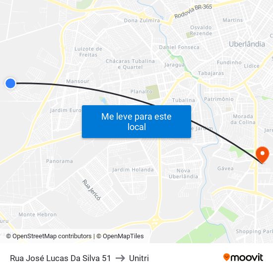 Rua José Lucas Da Silva 51 to Unitri map