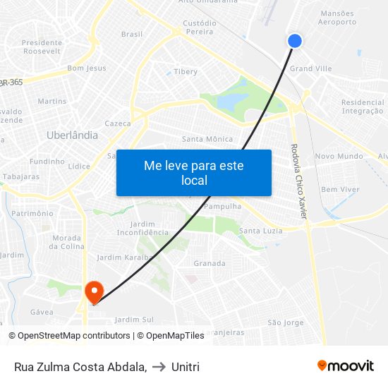 Rua Zulma Costa Abdala, to Unitri map