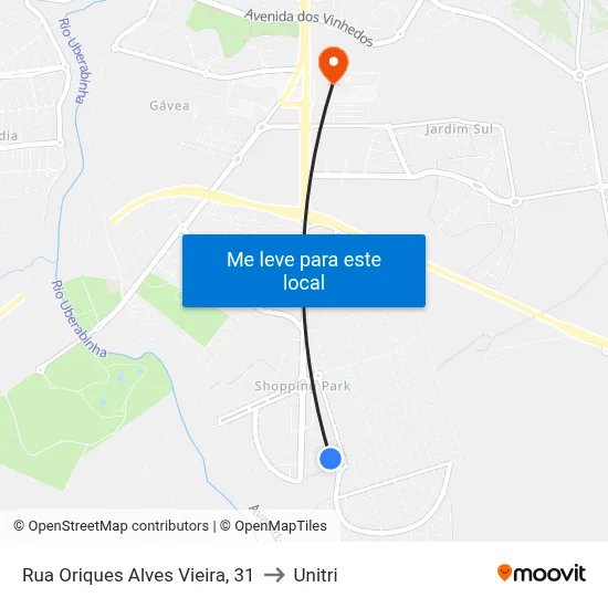 Rua Oriques Alves Vieira, 31 to Unitri map