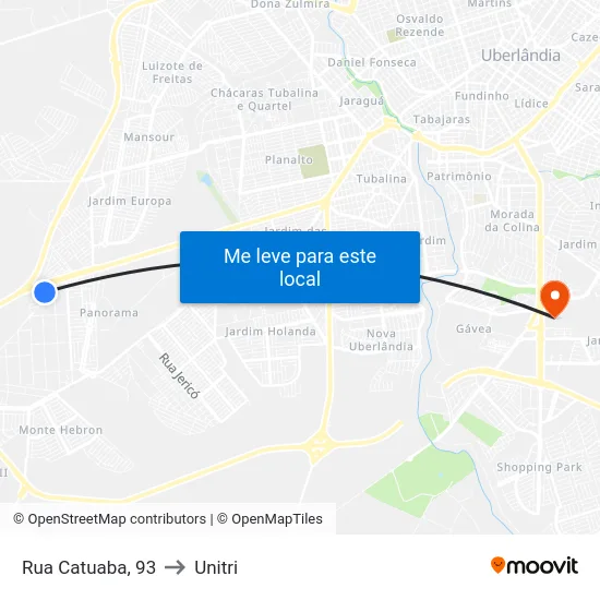 Rua Catuaba, 93 to Unitri map