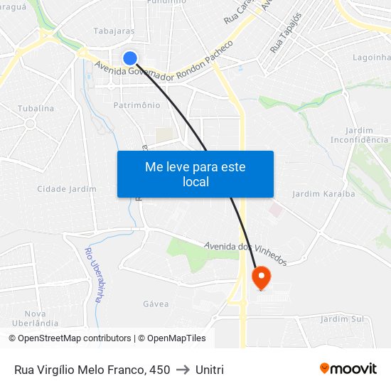 Rua Virgílio Melo Franco, 450 to Unitri map