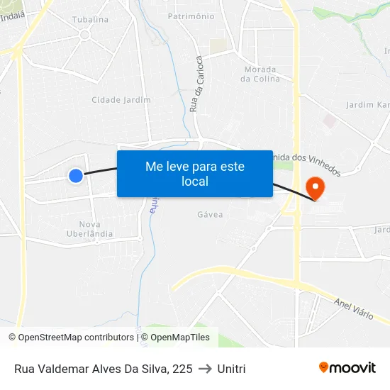Rua Valdemar Alves Da Silva, 225 to Unitri map
