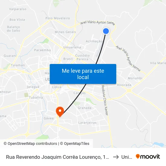 Rua Reverendo Joaquim Corrêa Lourenço, 187 to Unitri map