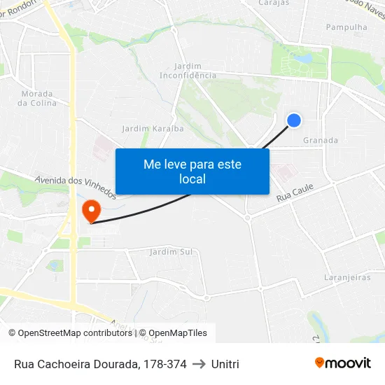 Rua Cachoeira Dourada, 178-374 to Unitri map