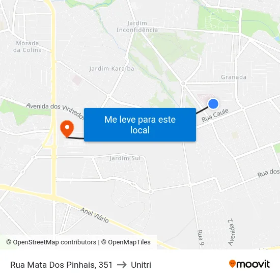 Rua Mata Dos Pinhais, 351 to Unitri map