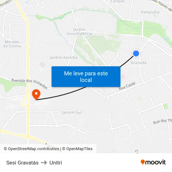 Sesi Gravatás to Unitri map