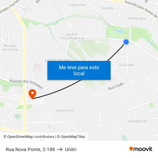 Rua Nova Ponte, 2-188 to Unitri map