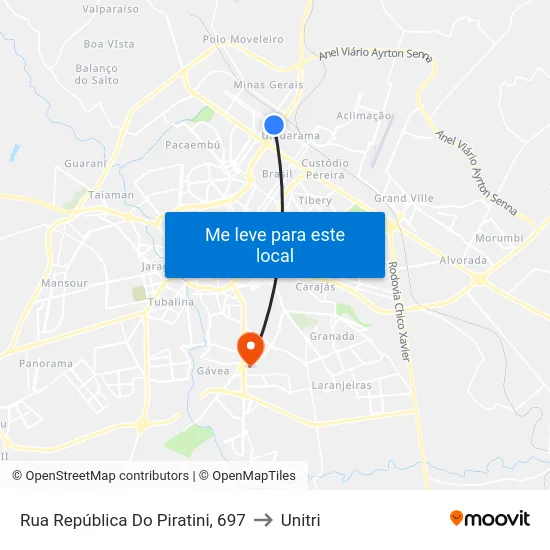 Rua República Do Piratini, 697 to Unitri map