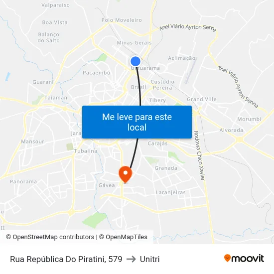 Rua República Do Piratini, 579 to Unitri map