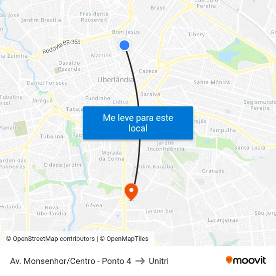 Av. Monsenhor/Centro - Ponto 4 to Unitri map