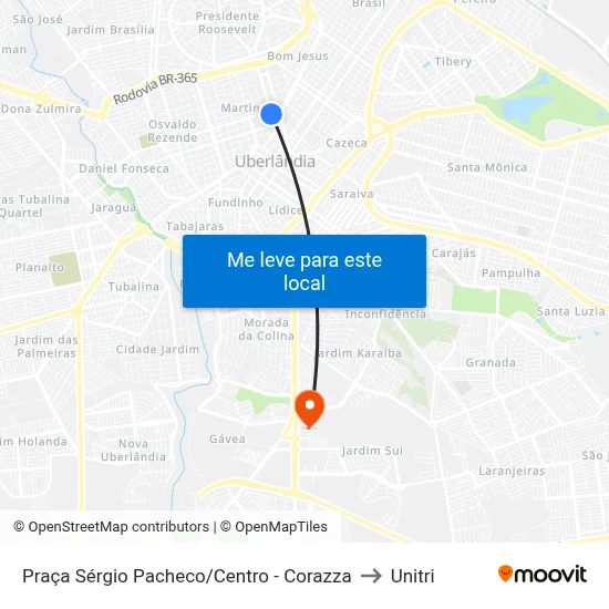 Praça Sérgio Pacheco/Centro - Corazza to Unitri map