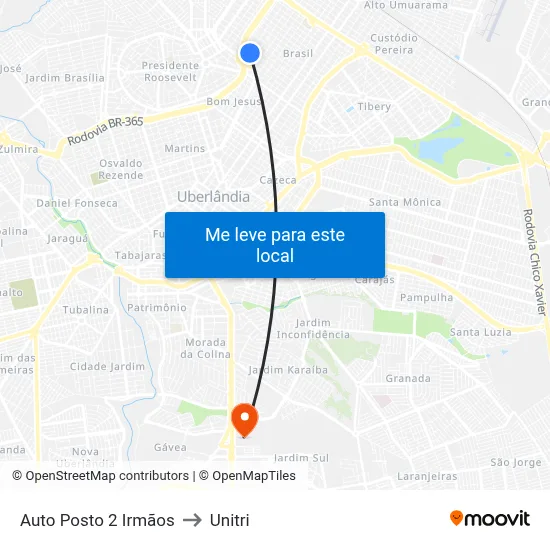 Auto Posto 2 Irmãos to Unitri map