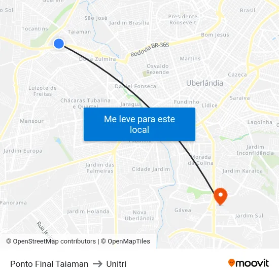 Ponto Final Taiaman to Unitri map
