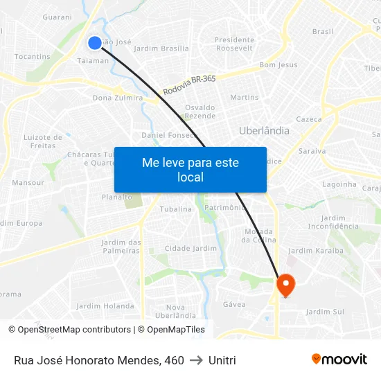 Rua José Honorato Mendes, 460 to Unitri map