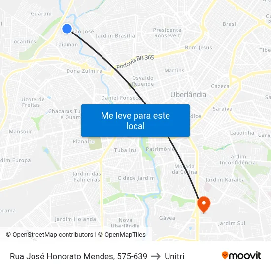 Rua José Honorato Mendes, 575-639 to Unitri map