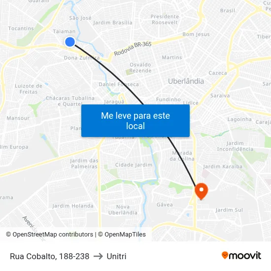 Rua Cobalto, 188-238 to Unitri map