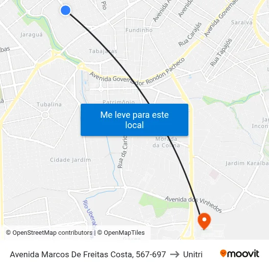 Avenida Marcos De Freitas Costa, 567-697 to Unitri map