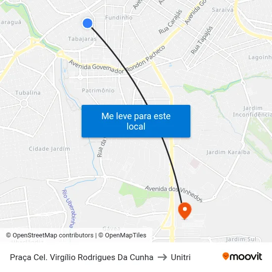 Praça Cel. Virgílio Rodrigues Da Cunha to Unitri map