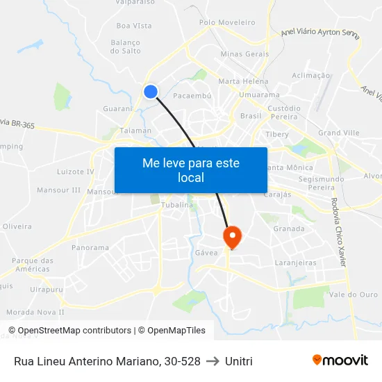 Rua Lineu Anterino Mariano, 30-528 to Unitri map